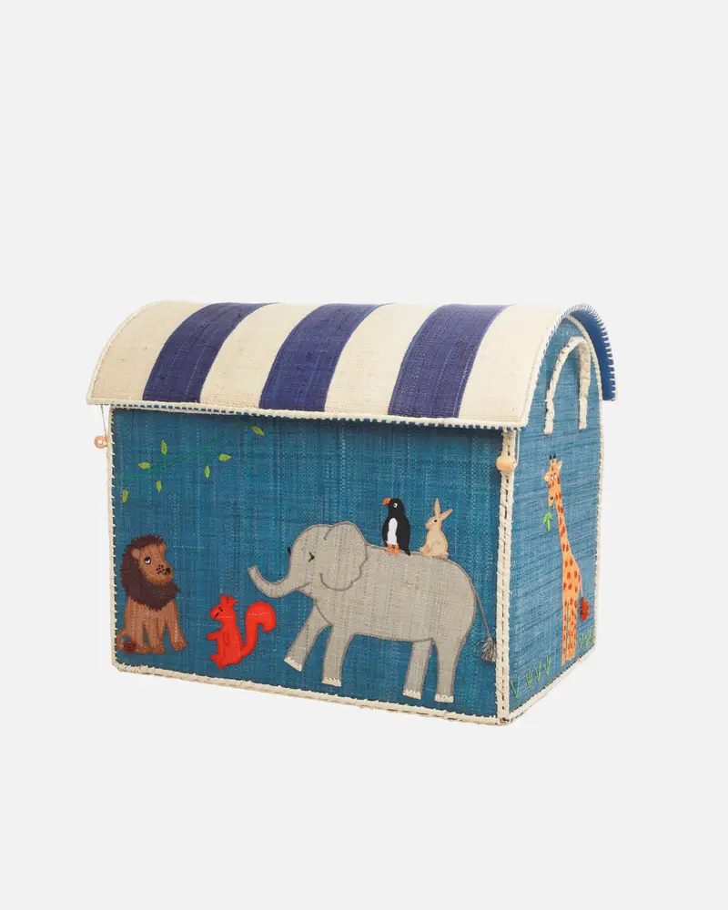 Raffia Opberghuis Rice L - Blauw - Animal Thema Olifant