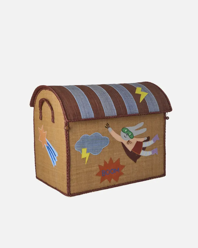 Raffia Opberghuis Rice L - Bruin/Blauw - Hero Thema