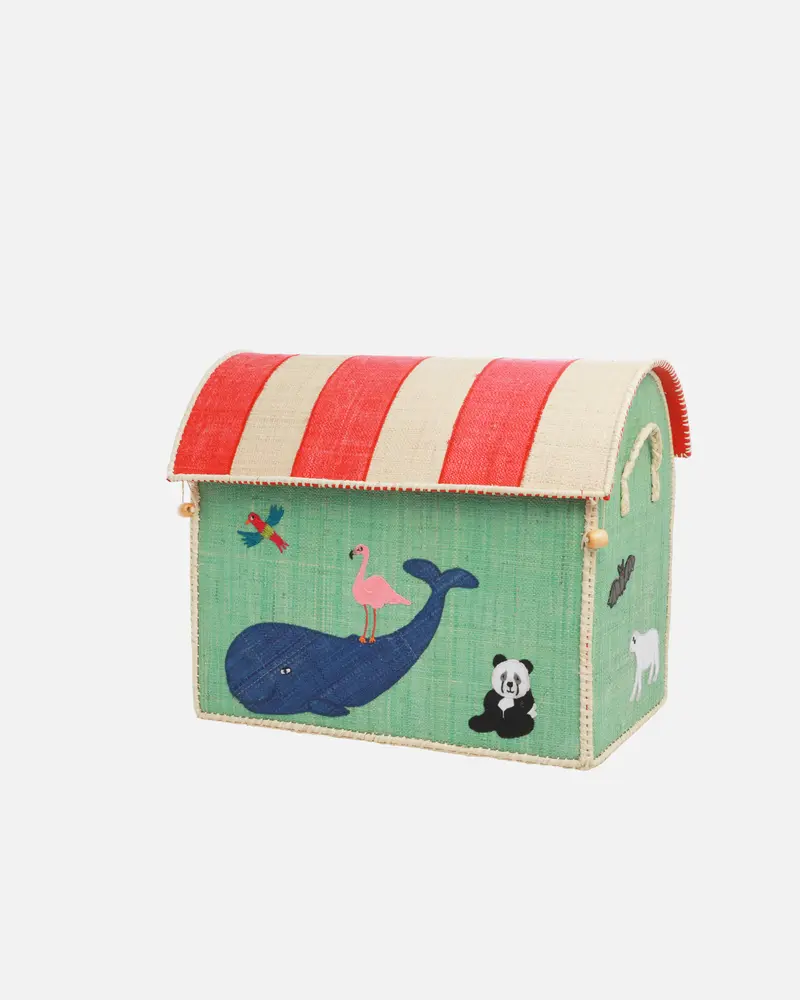 Raffia Opberghuis Rice M - Mint - Animal Thema Walvis
