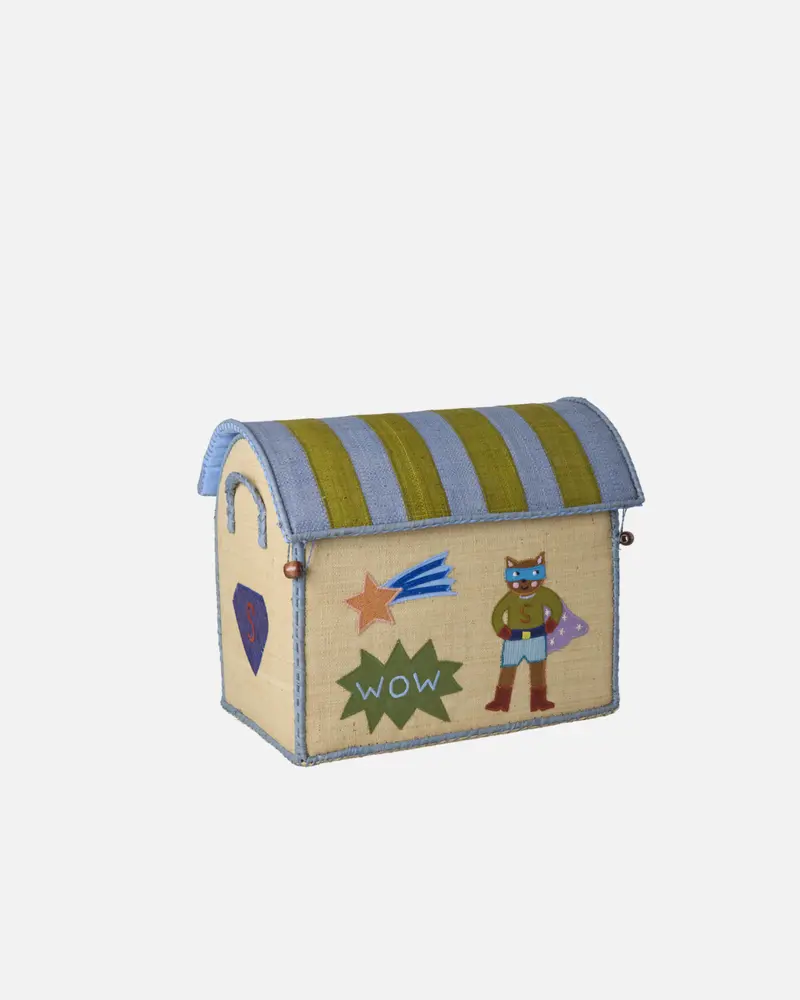 Raffia Opberghuis Rice S - Kat - Groen/Blauw - Hero Thema