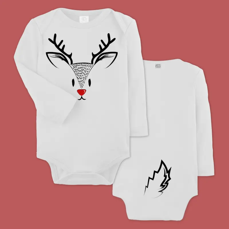 Reindeer Organic Cotton Baby Bodysuit - Long Sleeves