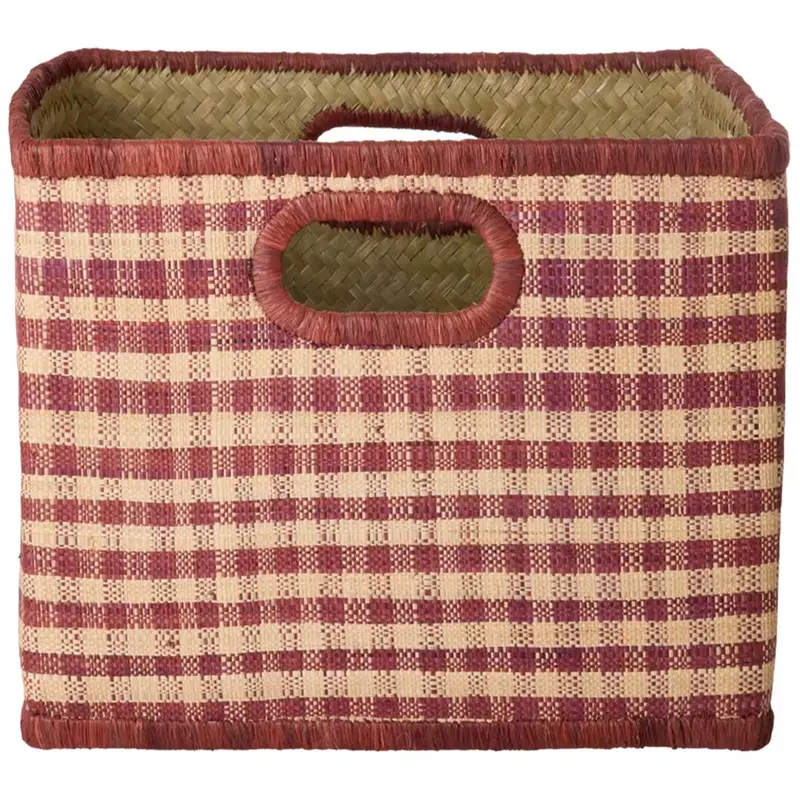 rice opbergmand raffia - brown checks - large
