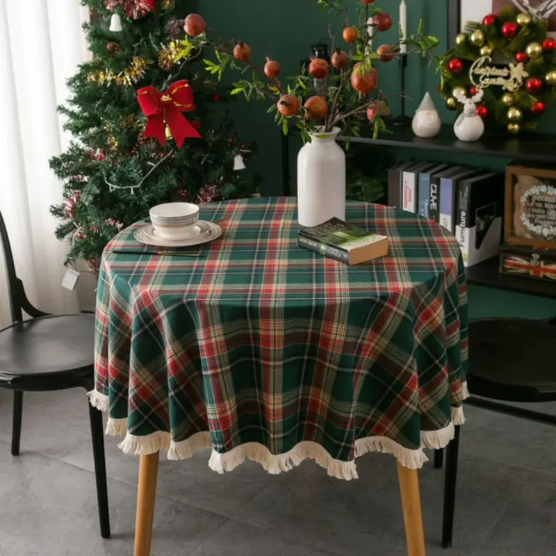 Rivano Rond Tafelkleed - Microvezelmix, Vintage Kerstruitjes met Kwastjes
