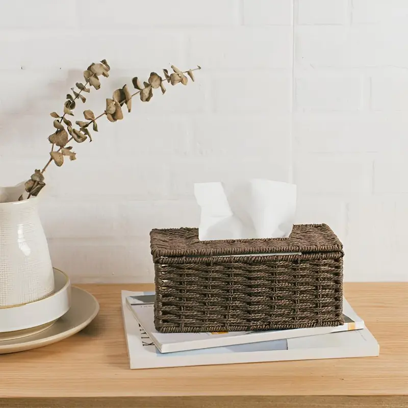 Riviera Tissuebox - Rotan met Natuurlijke Lederen Accenten, Compact en Elegant