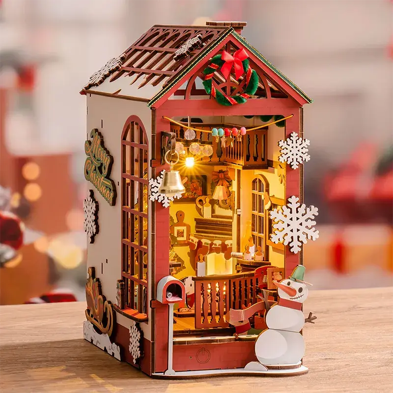 Robotime DIY Book Nook Bookend Christmas Indoor Scene 21.8 × 13.6 × 24.7 cm
