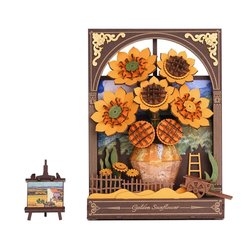 Robotime DIY Golden Sunflower 3D Wooden Puzzle 16.5 x 8 x 21.5 cm