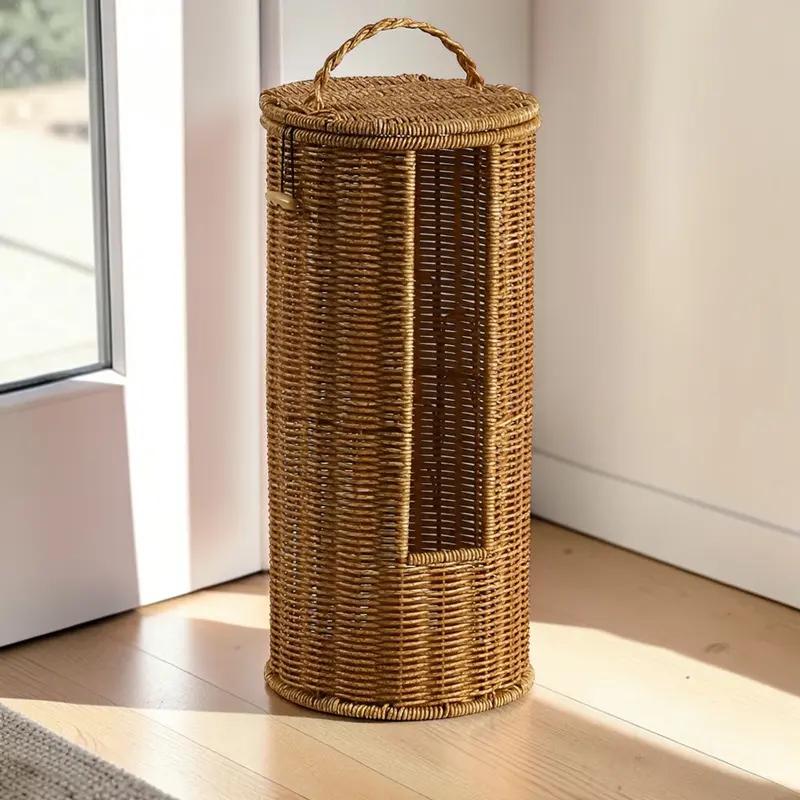 RopeNestRoll™ – Gevlochten Toiletrolhouder Vrijstaand – Rustieke Badkamer Organizer