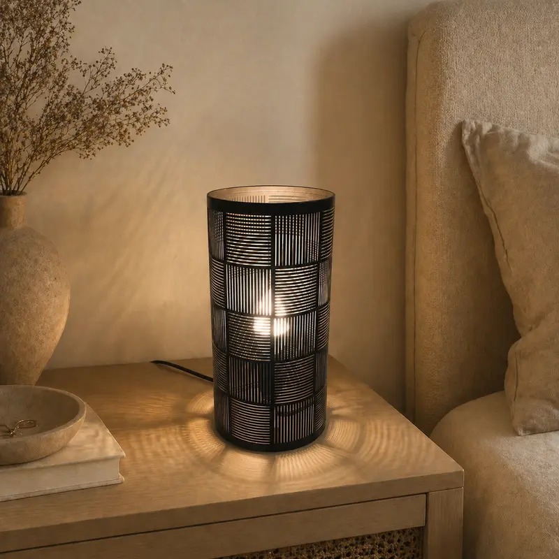 Santio Black & Gold Cylinder Table Lamp