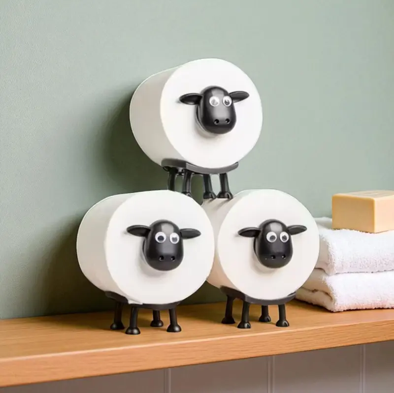 Schaap Toiletrolhouder Set van 3 – Grappige Wc Rol Houder voor Badkamerdecoratie