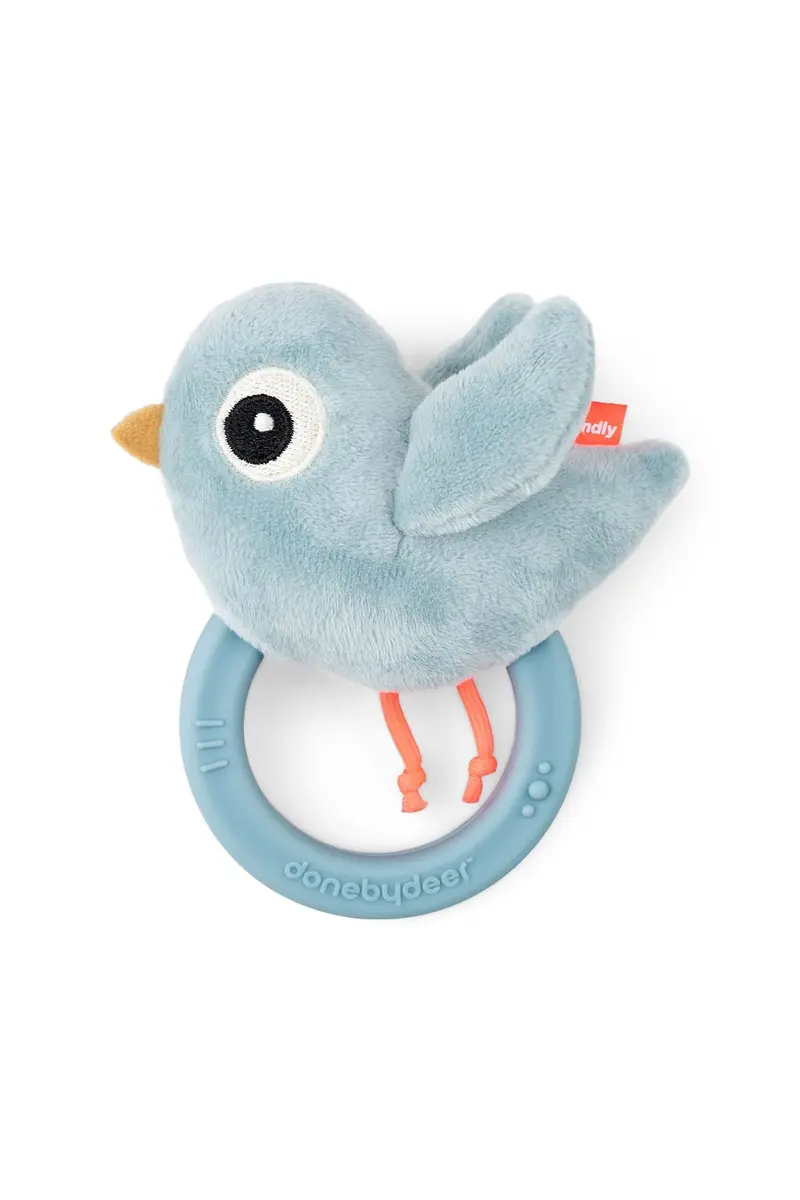 Sensory rattle w/teether | Birdee - Blue