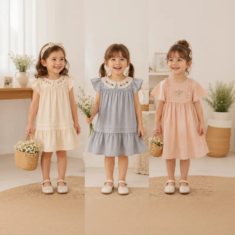 Short Sleeve Embroidery Dress – Elegant & Comfort – Boutique Meisjesjurk