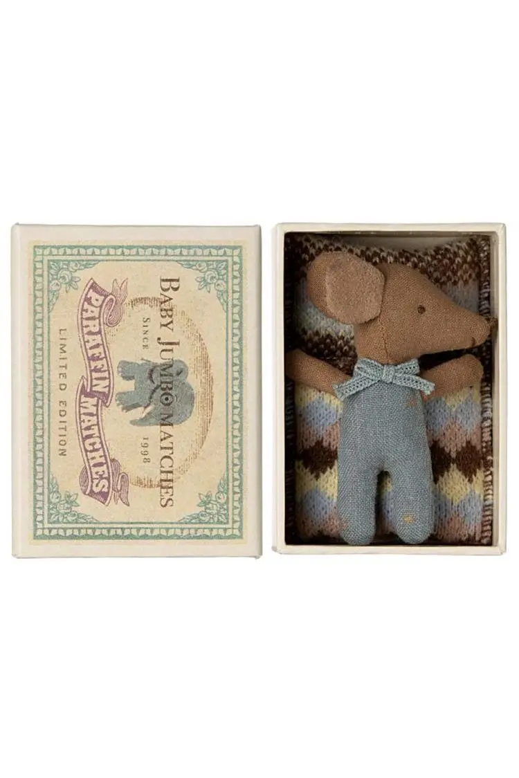 Sleepy Wakey Baby Mouse In Matchbox - Blue