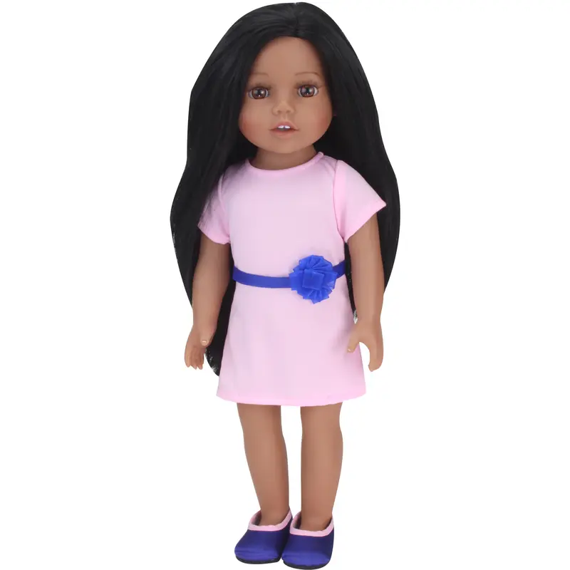 Sophia's by Teamson Kids 18 Inch Baby Doll "Brooklyn" with Pink Dress & Doll Shoes, Everyday Girl Collection, 18'' All Vinyl Doll with Brunette Hair