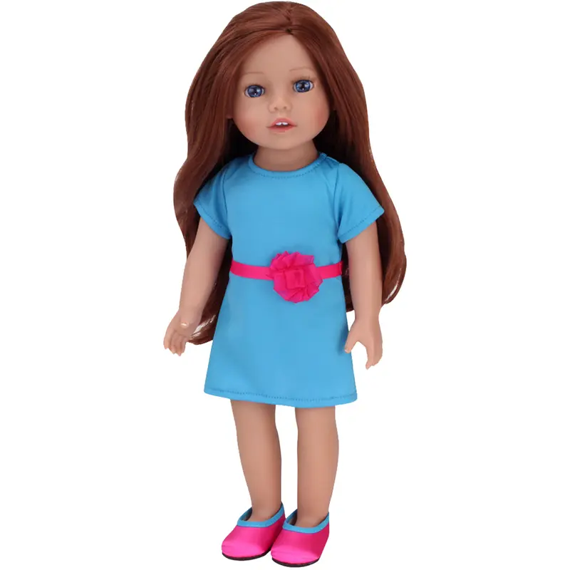 Sophia's by Teamson Kids 18 Inch Baby Doll "Hailey" with Blue Dress & Doll Shoes, Everyday Girl Collection, 18'' All Vinyl Doll with Auburn Hair