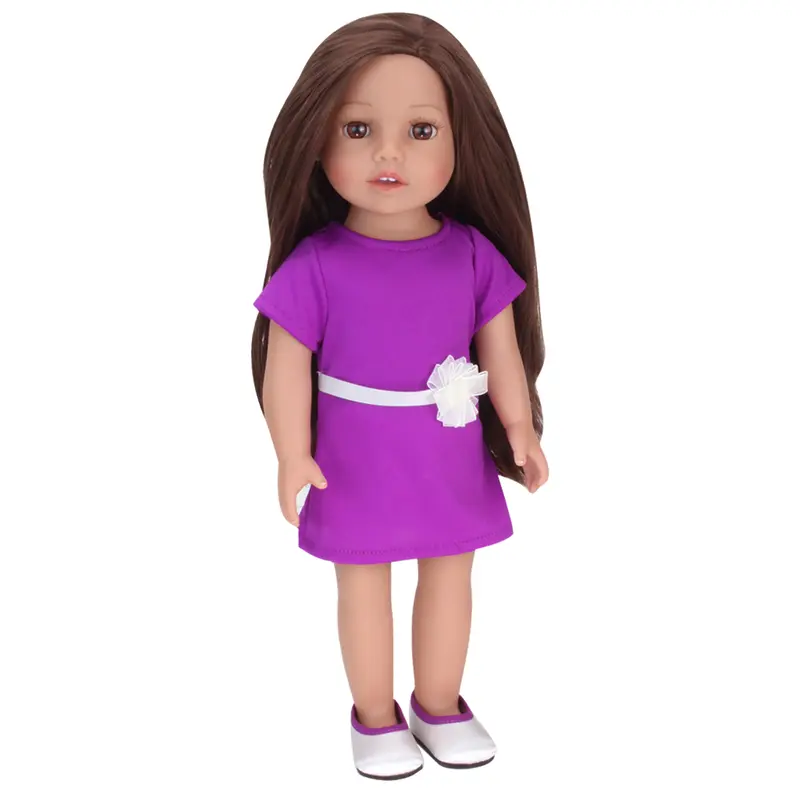 Sophia's by Teamson Kids 18 Inch Baby Doll "Miley" with Purple Dress & Doll Shoes, Everyday Girl Collection, 18'' All Vinyl Doll with Brunette Hair