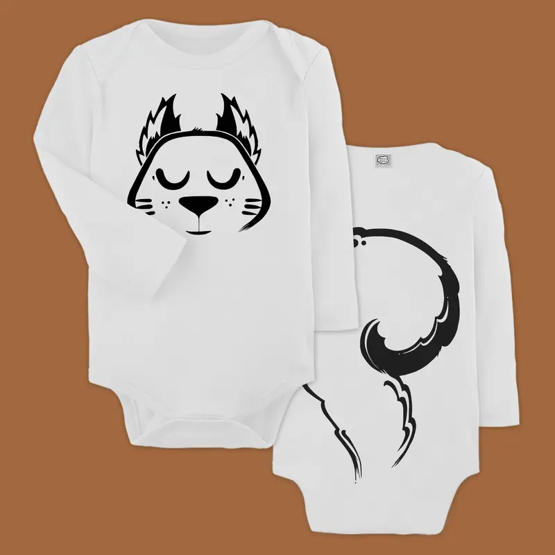 Squirrel Organic Cotton Baby Bodysuit - Long Sleeves