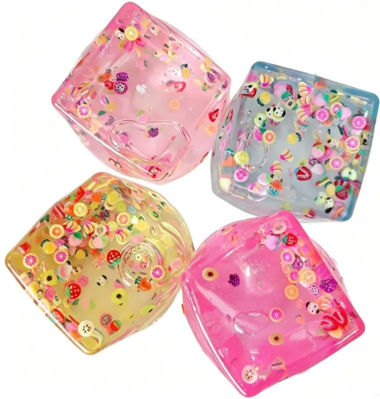 Squishy Fruity Beads Cube Squeeze Fidget Toy - Maltose Sugar Filling