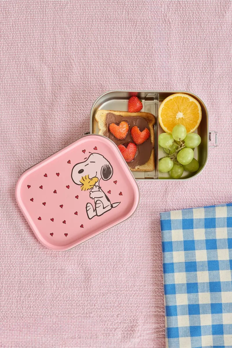 Stainless Steel Lunchbox with Moveable Divider and Pink Snoopy Print