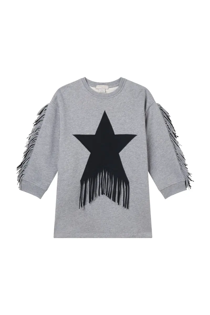 Star Graphic Fringed Dress Grigio Medio Melange
