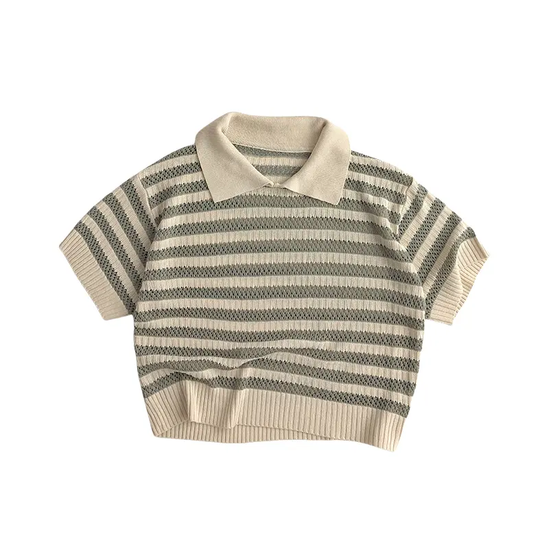 StripePolo™ – Gebreide Polo met Streeppatroon – Uniseks Kindertrui Korte Mouw