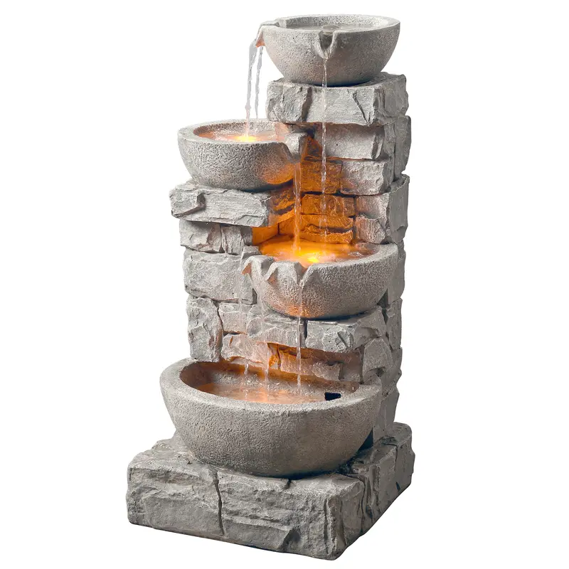 Teamson Home 84.5 cm Cascading Bowls & Stacked Stones LED Outdoor Water Fountain