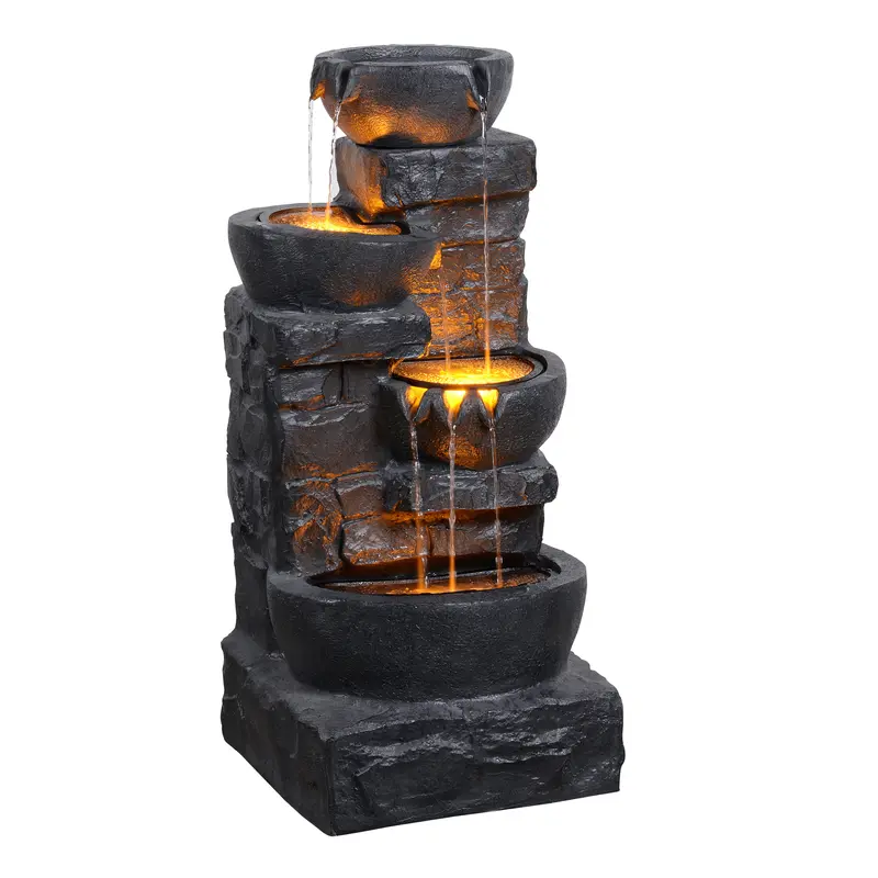 Teamson Home Cascading Stacked Stones Patio Water Fountain with Warm LED Light