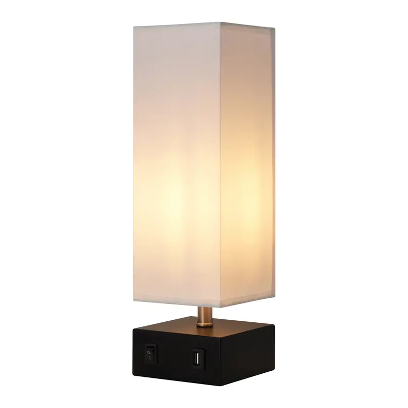 Teamson Home Colette Table Lamp with Built-In USB Port, Standing Light & White Square Shade