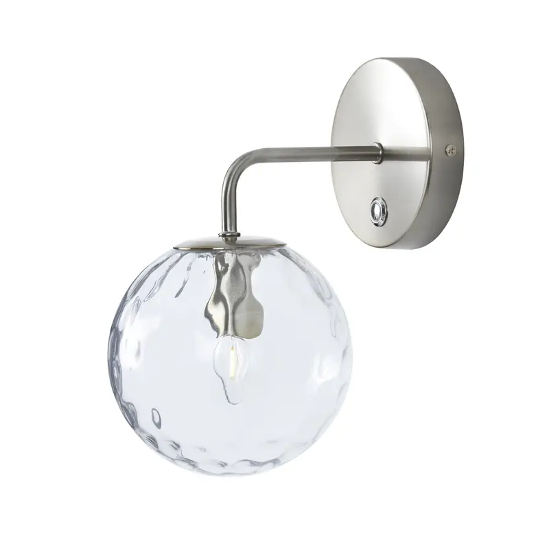 Teamson Home Dimmable Wall Light with Touch Sensor, Wall Sconce with Glass Shade, Lighting Fixture for Living Room or Bedroom, Silver