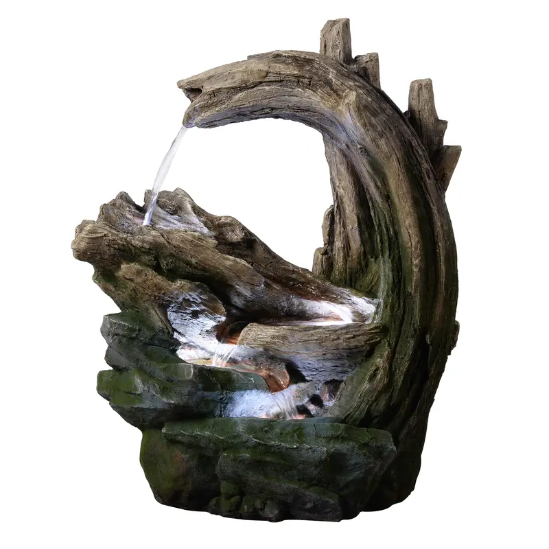 Teamson Home Forest Stream Outdoor Garden Fountain 82 cm tall with Led Lighting, Grey