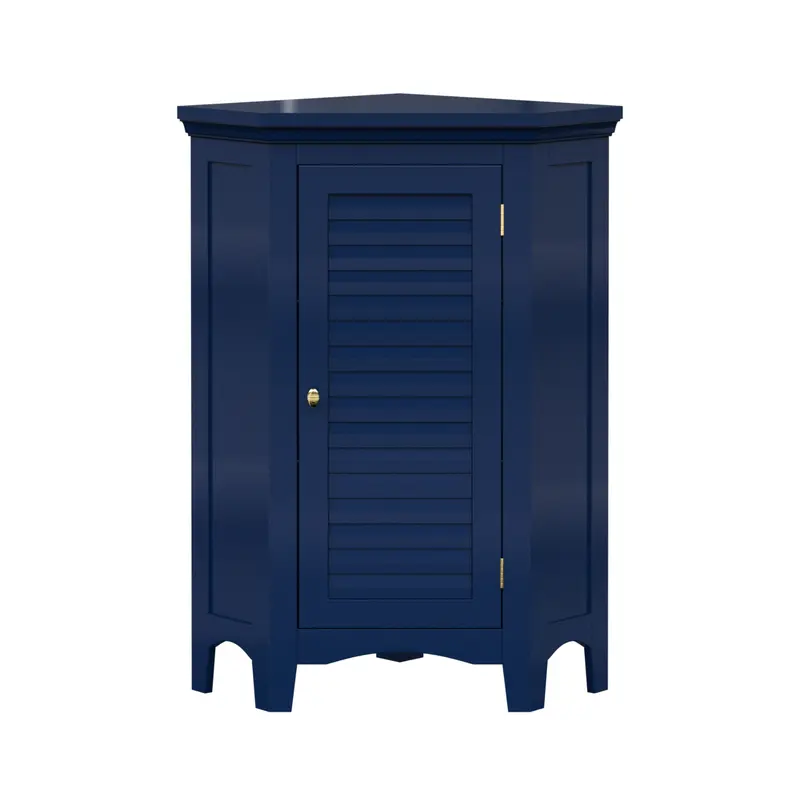 Teamson Home Glancy Corner Floor Cabinet with Faux Louvered Door, Navy