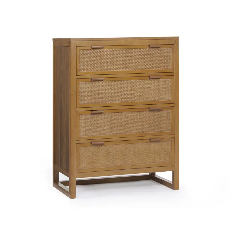 Teamson Home Hatteras Bedroom Dresser 76cm wide Solid Pine Frame 4 Rattan Drawers, Natural