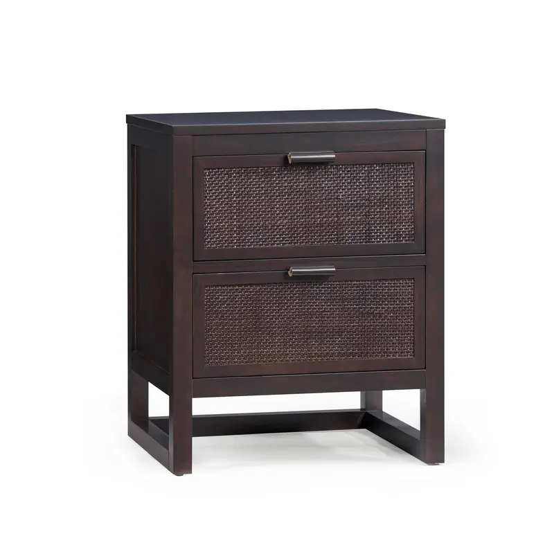 Teamson Home Hatteras Bedside Table 2 Deep Drawers Rattan Fronts, Espresso