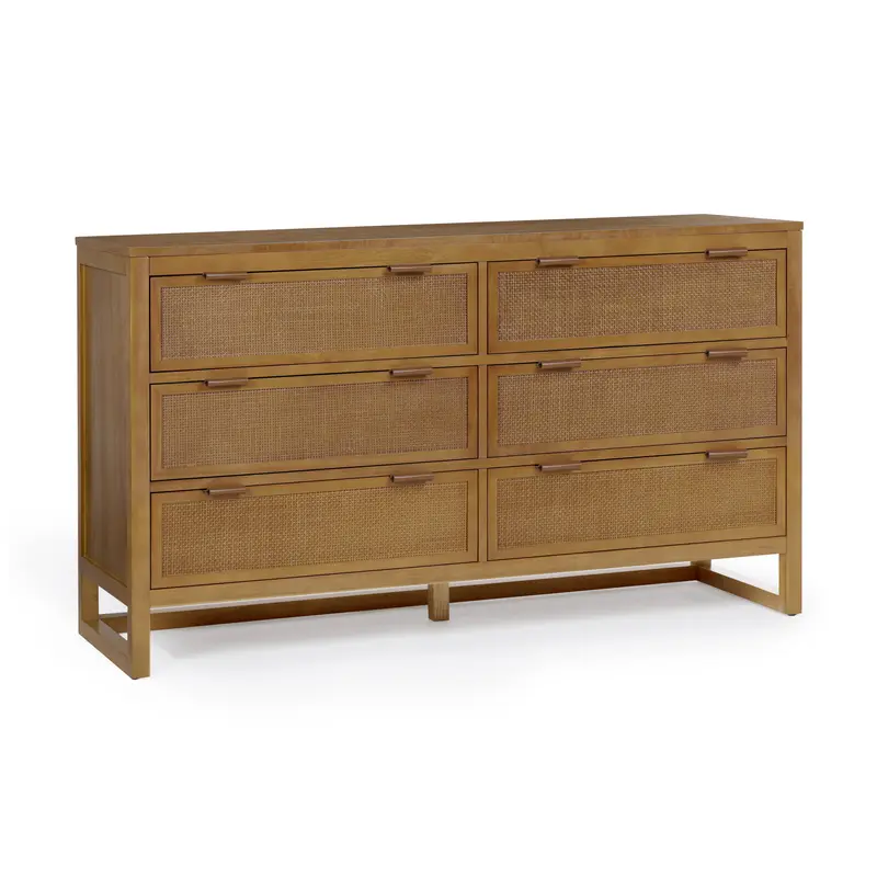 Teamson Home Hatteras Natural Wood Bedroom Dresser 140 cm wide with 6 Drawers Natural
