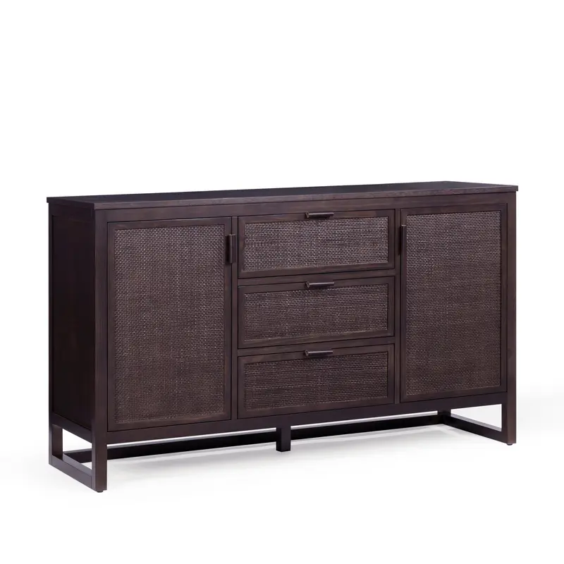 Teamson Home Hatteras Sideboard 140 cm wide Drawers Rattan Inset Doors, Espresso
