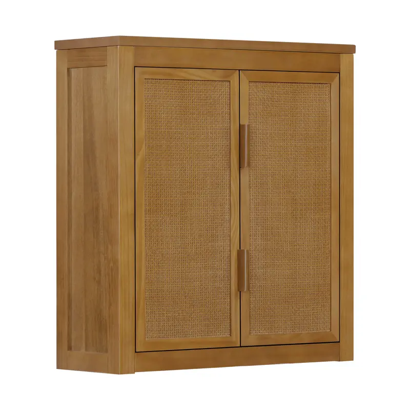 Teamson Home Hatteras Wall-Mounted Wooden Bathroom Cabinet Rattan Doors, Natural