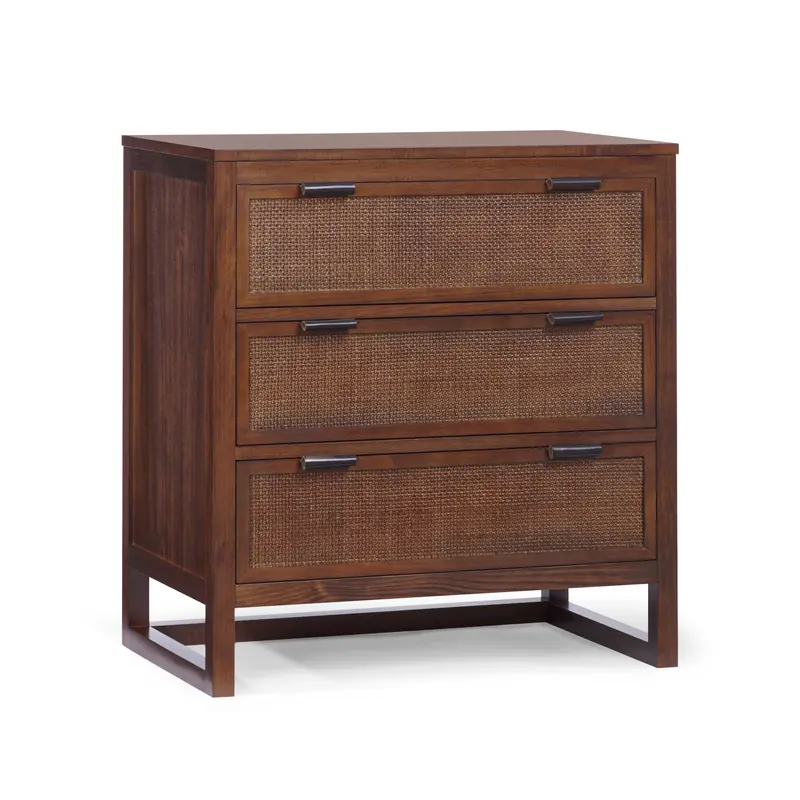 Teamson Home Hatteras Wooden Bedroom Dresser 76 cm wide with 3 Rattan Drawers Walnut Finish, Walnut