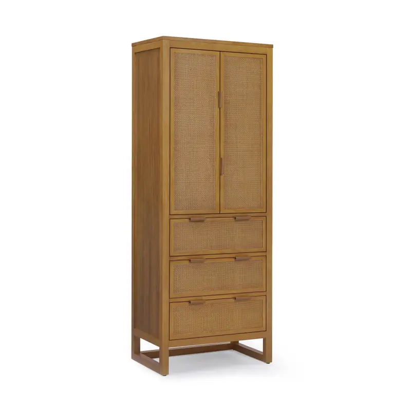 Teamson Home Hatteras Wooden Linen Cabinet 165cm tall with Rattan Doors, Natural