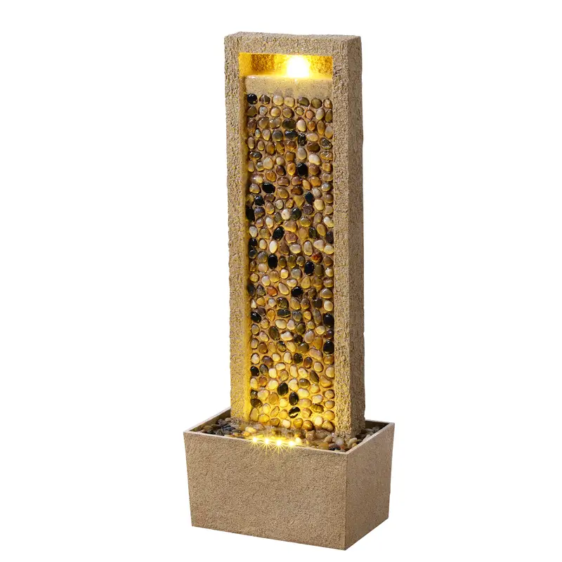 Teamson Home River Rocks Outdoor Water Fountain with Warm Glow Lighting