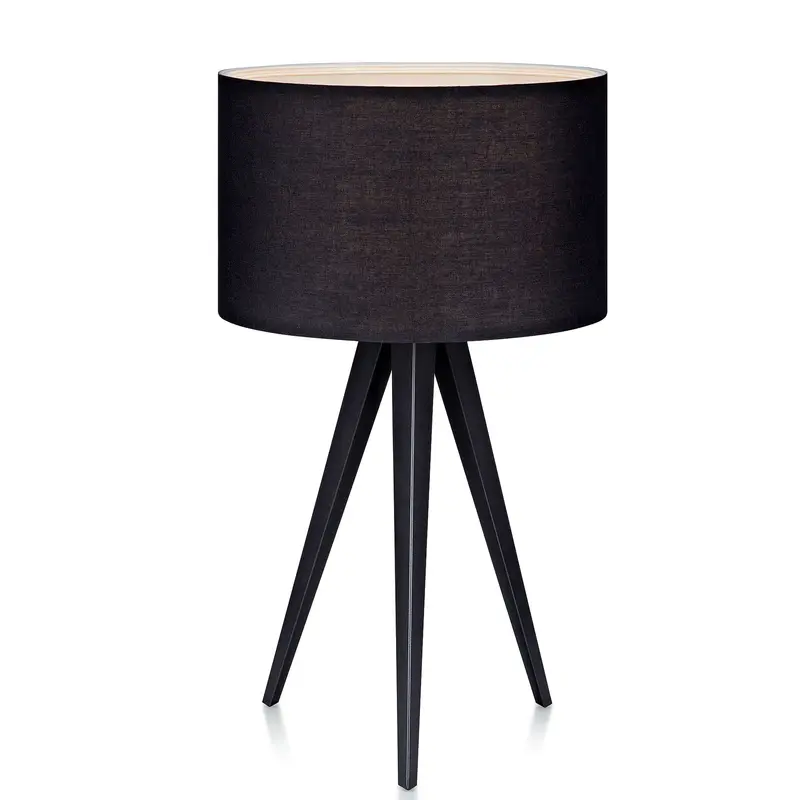 Teamson Home Romanza Tripod LED Standard Table Bedside Lamp & Drum Shade, Modern Lighting in Black