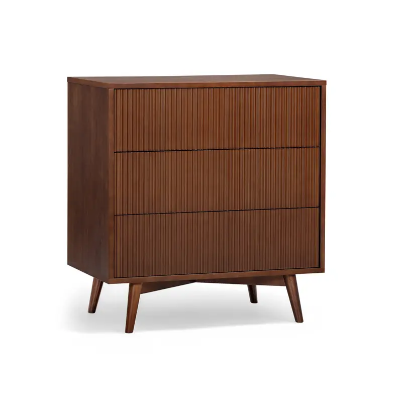 Teamson Home Tremolo Bedroom Dresser 3 Fluted Push-Open Drawers, Walnut