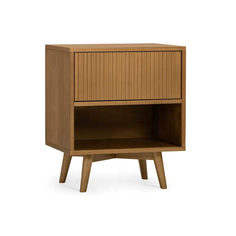 Teamson Home Tremolo Bedside Table 51 cm wide with Push Open Drawer Open Shelf Storage, Natural