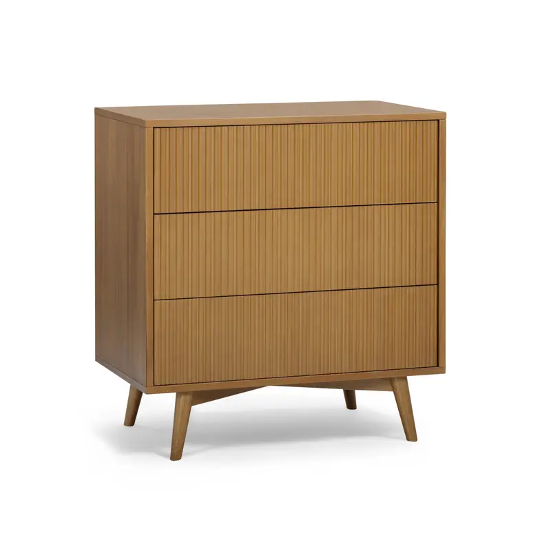 Teamson Home Tremolo Natural Wood Dresser 81cm tall with 3 Fluted Push Open Drawers, Natural