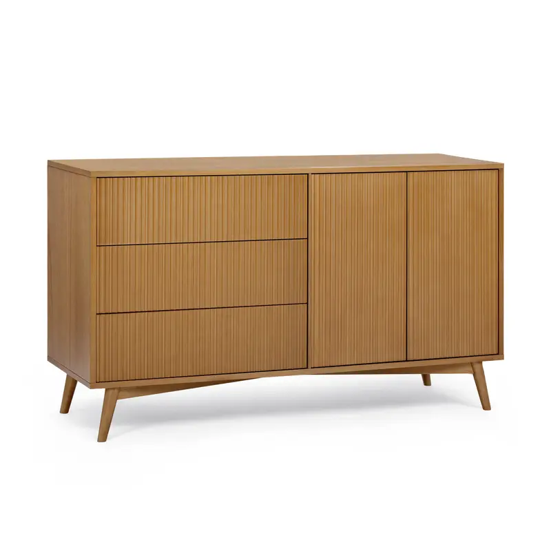 Teamson Home Tremolo Sideboard 140 cm wide with 3 Drawers Doors Fluted Fronts Natural