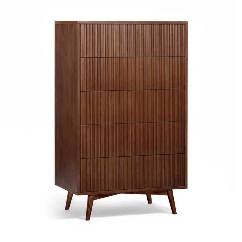 Teamson Home Tremolo Walnut Wood Dresser 127 cm tall with 5 Fluted Drawers, Walnut