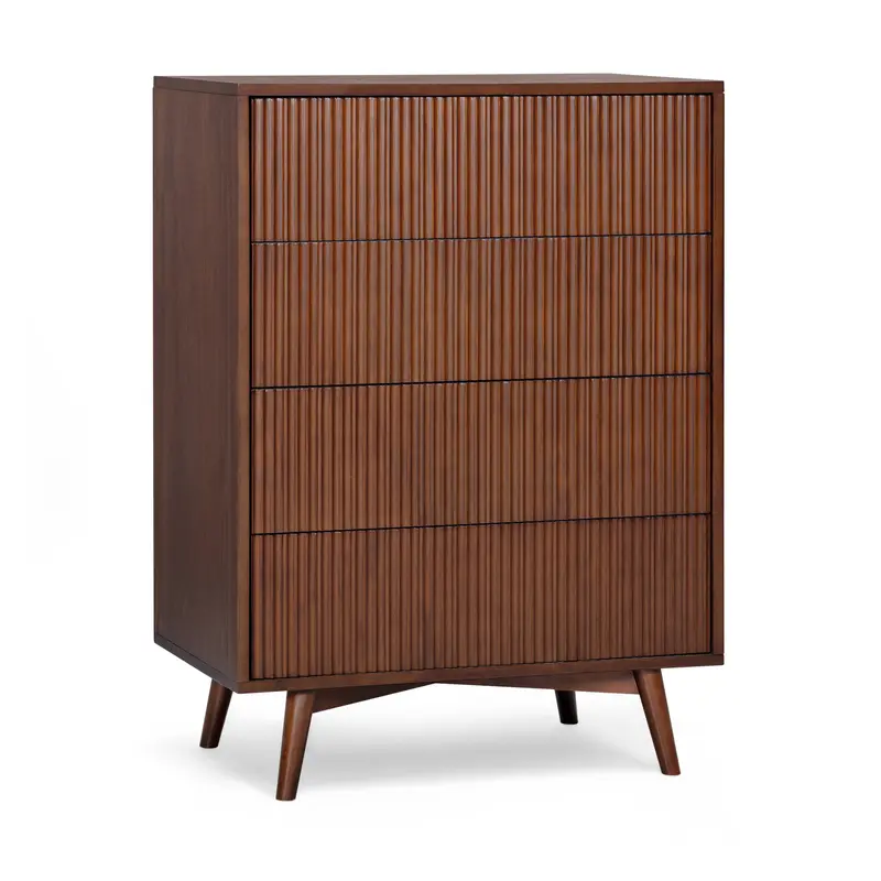 Teamson Home Tremolo Wood Dresser 106 cm tall with 4 Fluted Push-Open Drawers, Walnut