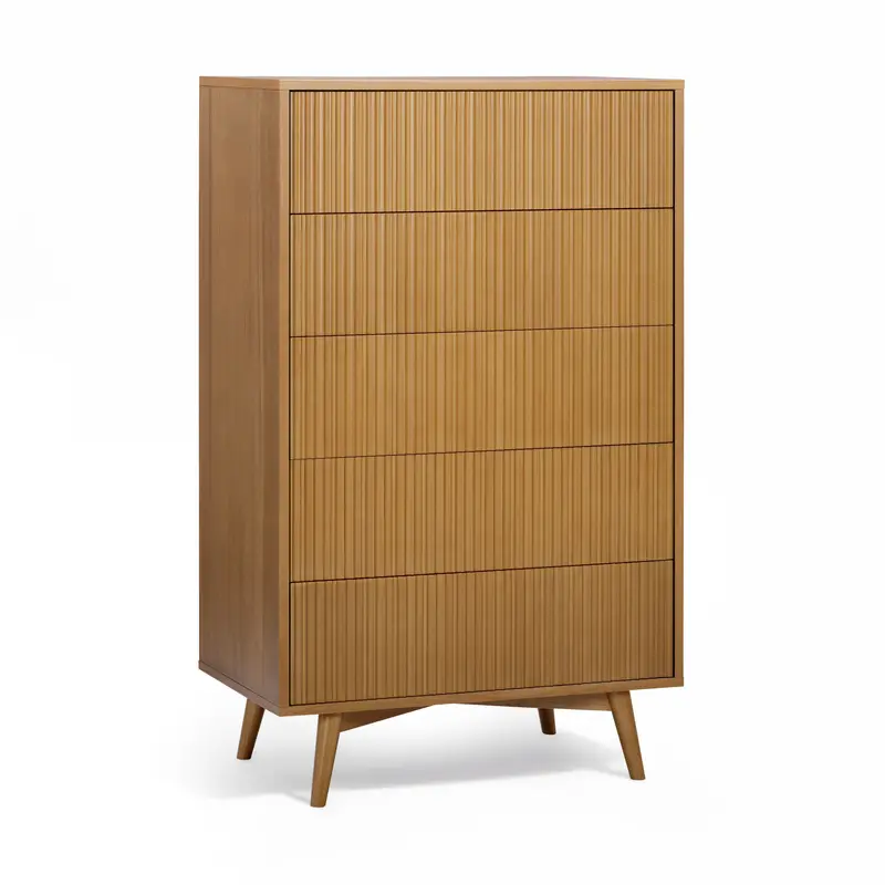 Teamson Home Tremolo Wood Dresser 127 cm tall with 5 Fluted Push-Open Drawers Natural