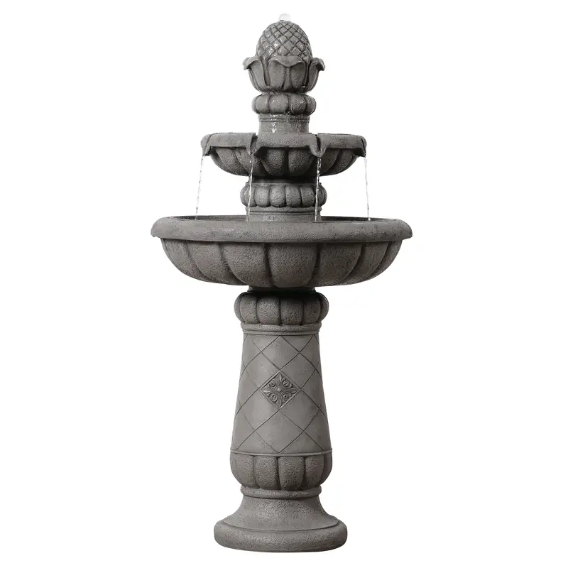 Teamson Home Two-Tier Birdbath Outdoor Water Fountain 99 cm tall with Stone Finish, Light Grey