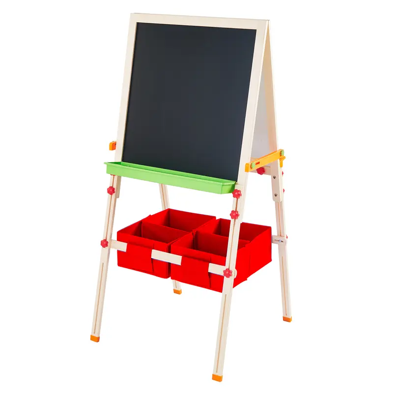 Teamson Kids 3 In 1 Wooden Play Easel Set with 5 Accessories, Whiteboard & Chalkboard, Red