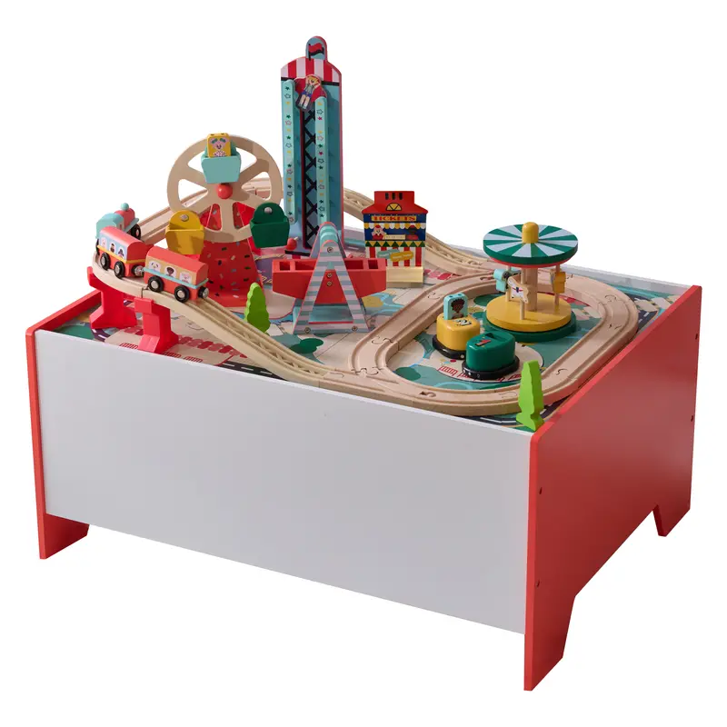 Teamson Kids Florida Amusement Park Wooden Activity Table with 6 Mini-Games