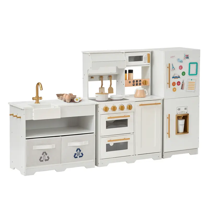 Teamson Kids Little Chef Atlanta Modular Play Kitchen with Accessories, White/Gold